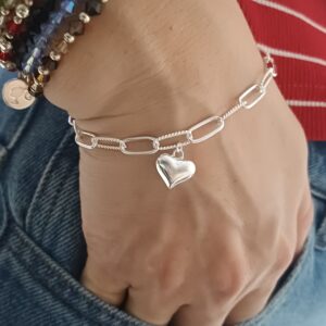 Pulsera oval fina corazon inflado