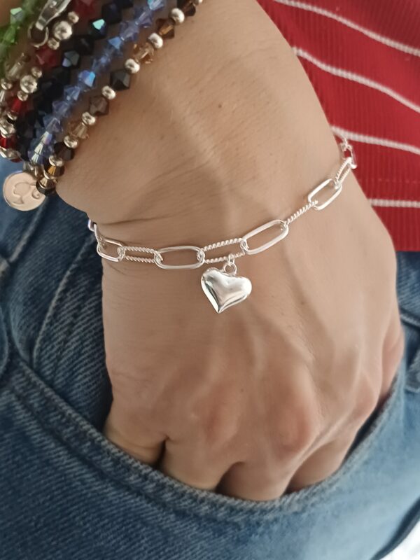Pulsera oval fina corazon inflado